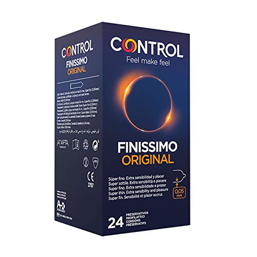 Control Finissimo - Caja de condones muy finos, gama sensibilidad, lubricados, ajuste perfecto, sexo seguro, 24 unidades (pack ahorro) Control Finissimo - Caja de condones muy finos, gama sensibilidad, lubricados, ajuste perfecto, sexo seguro, 24 unidades (pack ahorro)