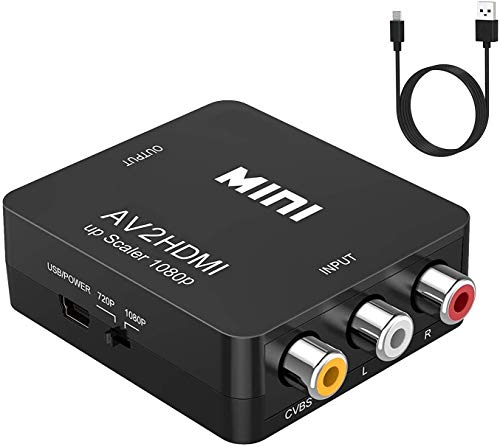 Convertidor de RCA a HDMI, convertidor de audio y video AV a HDMI Mini compuesto RCA 1080P Compatible con N64 Wii PS2 PAL / NTSC Soporte para TV / PC / PS3 / STB / Xbox / VCR