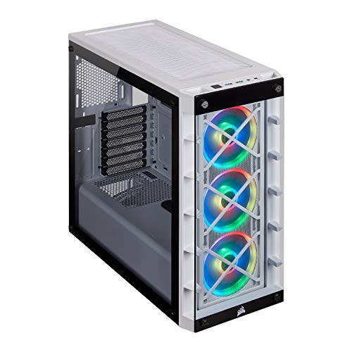 Corsair iCUE 465X RGB Cristal Templado Chasis Semi-torre ATX Inteligente (Paneles Lateral y Frontal de Cristal Templado, Tres Ventiladores LL120 RGB LED Incluidos), Blanco