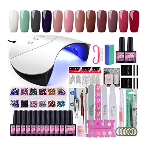 Coscelia Kit de Esmaltes de Uñas 12pcs Esmaltes Semipermanentes de Uñas en Gel Soak off 8ml 36W UV/LED Secador de Uñas Nail Dryer Capa Base Capa Superior Manicura Kit