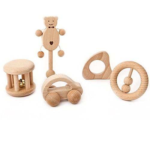 Coskiss Juguetes para rompecabezas Desarrollo intelectual de los niños Montessori juguetes Set Enfermería de dientes de madera de sonajeros Baby divertido e interesante juguete (niña)