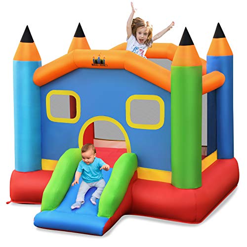 COSTWAY Castillo Hinchable con Tobogán para Niños 273x273x228cm Centro de Juego con Kit de Reparación y Bolsa de Transporte para Parque Patio Jardín (Sin Soplador)