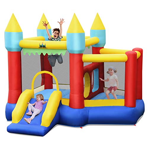 COSTWAY Castillo Hinchable con Tobogán para Niños 301x313x165cm Centro de Juego con 100 Pelotas,Kit de Reparación y Bolsa de Transporte para Parque Patio Jardín (Sin Soplador)