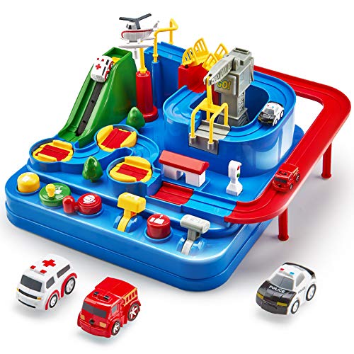 CubicFun Pista de Coches para Niños 3 4 5 6 7 8 años, City Rescue Pista Cars Juguetes de Aventura Playsets, Pista Coches de Juguetes para Niños Niñas