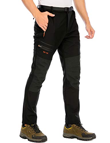 DAFENP Pantalones Trekking Hombre Impermeable Pantalones de Escalada Senderismo Alpinismo Invierno Polar Forrado Aire Libre KZ1662M-Black2-M