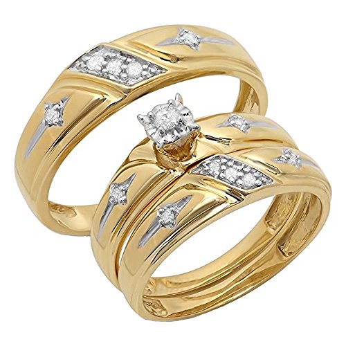 Dazzlingrock Collection Anillo de compromiso de oro amarillo de oro amarillo de 0,15 quilates (peso total) de 10 quilates con diamante blanco de corte redondo de hombres y mujeres Dazzlingrock Collection Anillo de compromiso de oro amarillo de oro amarillo de 0,15 quilates (peso total) de 10 quilates con diamante blanco de corte redondo de hombres y mujeres
