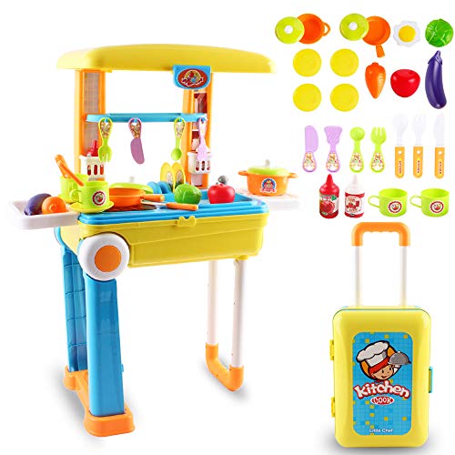 deAO Pequeño Chef Set de Cocinita Plegable en Maleta Convertible Maletín de Juegos con Accesorios, Luces, Sonidos (Azul) , color/modelo surtido deAO Pequeño Chef Set de Cocinita Plegable en Maleta Convertible Maletín de Juegos con Accesorios, Luces, Sonidos (Azul) , color/modelo surtido