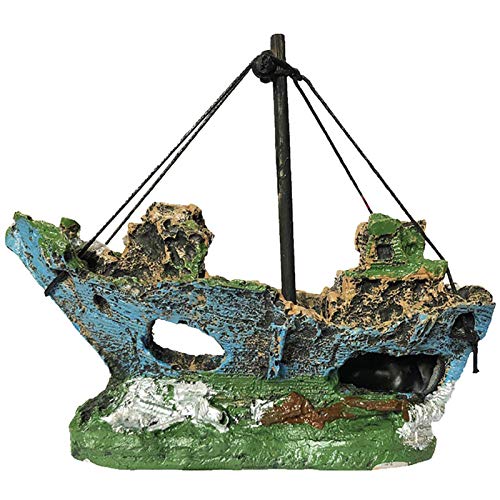 Decoración del tanque de tortugas de agua Ornamento del acuario acuario Resina Pequeño Barco pirata jardines Fish Tank Barco artificial adorno de resina de la ruina del barco pirata ( Color : A )