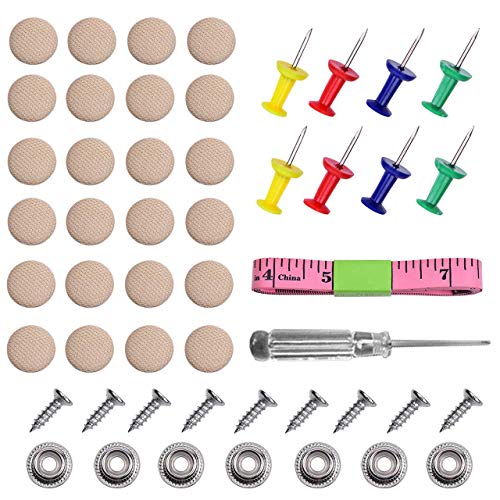 DEDC 60pcs Herramientas de Reparación Botón Hebilla de Techo de Coche Chincheta y Destornillador y Cinta Métrica para Decorar y Arreglar Techo de Interior de Automóvil (Beige)