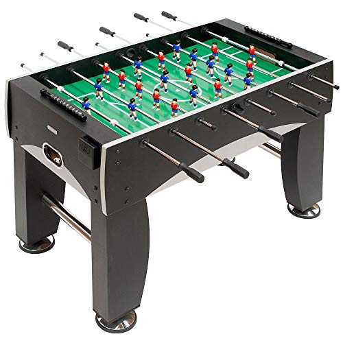 Devessport - Futbolín Silver con Jugadores de piernas Abiertas - Gran tamaño - Profesional - Barras de Metal - Mango de plástico - Retorno de Bolas - con Posavasos - Medidas: 139 x 73 x 87 Cm