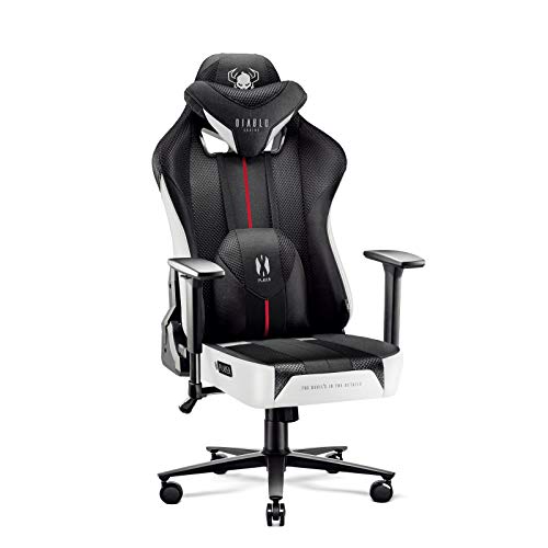 Diablo X-Player 2.0 Silla Gaming Oficina Apoyabrazos 3D Diseño Ergonómico Cuello/Cojín Lumbar (Blanco-Negro, Normal) Diablo X-Player 2.0 Silla Gaming Oficina Apoyabrazos 3D Diseño Ergonómico Cuello/Cojín Lumbar (Blanco-Negro, Normal)