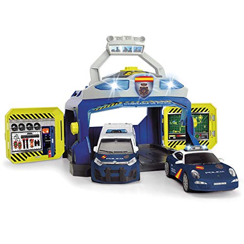 Dickie- Policía Nacional Playset Comisaría con Dos vehículos 17cm 1155020 Juguete con función, Multicolor