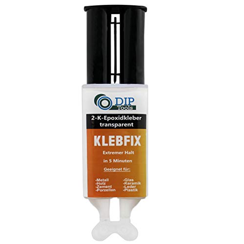 DIP-Tools KLEBFIX - Pegamento Epoxi de 2 Componentes para Madera, Metal, Vidrio, Plástico y Más en Sólo 5 Minutos - transparente (1x25ml)