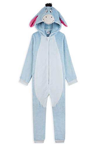 Disney Eeyore Pijama Niña de Una Pieza, Pijama Entero con Capucha y Cola 3D, Pijamas Niña de Forro Polar, Regalos para Niña y Adolescente Edad 2-14 Años (Azul, 7-8 años)