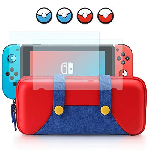 DJROLL Carrying Bag compatible con Nintendo Switch, elegante funda de transporte de carcasa dura portátil con 2 protectores de pantalla de vidrio templado, 10 ranuras para tarjetas de juego