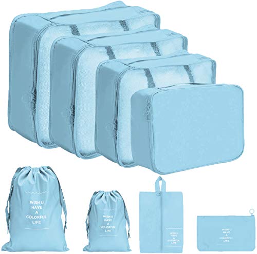 DoGeek Organizador de Equipaje 8 en 1 Set Viaje con Bolsa de Zapato, Impermeable Organizador de Maleta Bolsa para Ropa Sucia de Viaje, Material Nylon (Azul Claro) DoGeek Organizador de Equipaje 8 en 1 Set Viaje con Bolsa de Zapato, Impermeable Organizador de Maleta Bolsa para Ropa Sucia de Viaje, Material Nylon (Azul Claro)