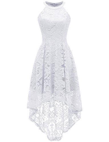 Dressystar Vestido Cóctel Hi-lo Flor Encaje Elegante Mujer Sin Manga Cuello Halter Blanco M Dressystar Vestido Cóctel Hi-lo Flor Encaje Elegante Mujer Sin Manga Cuello Halter Blanco M