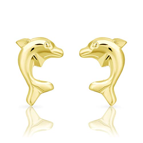 DTPsilver® Aretes/Pendientes Pequeños de Plata de Ley 925 Chapado en Oro Amarillo - Forma de Delfín - Dimensión: 7 x 10 mm DTPsilver® Aretes/Pendientes Pequeños de Plata de Ley 925 Chapado en Oro Amarillo - Forma de Delfín - Dimensión: 7 x 10 mm