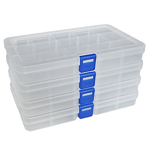 DUOFIRE Ajustable Caja de Almacenamiento de plástico Joyería Organizador Contenedor de Herramientas (15 Compartimientos x 4, Transparente) DUOFIRE Ajustable Caja de Almacenamiento de plástico Joyería Organizador Contenedor de Herramientas (15 Compartimientos x 4, Transparente)