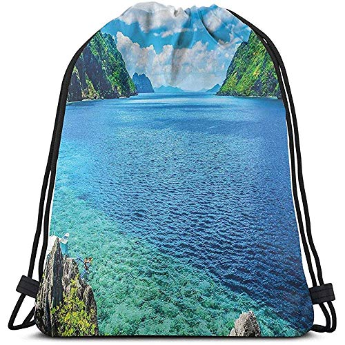 Dusk Fort Mochilas con Cordón Impresas Bolsas, Vista Panorámica Sea Bay Y Las Islas De Montaña En Palawan Filipinas Imagen Idílica, Cierre De Cuerda Ajustable Dusk Fort Mochilas con Cordón Impresas Bolsas, Vista Panorámica Sea Bay Y Las Islas De Montaña En Palawan Filipinas Imagen Idílica, Cierre De Cuerda Ajustable
