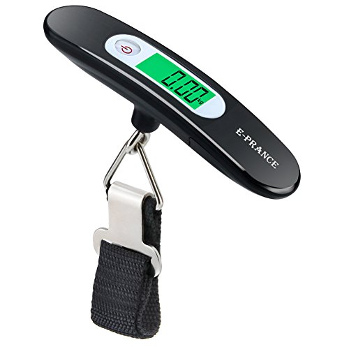 E-PRANCE Balanza Ergonómica LCD Báscula/Báscula Pesca Digital 50g/50Kg 0.1lb/110lb para Maletas Equipaje de Viaje Báscula Negra