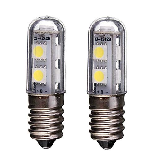 E14 Bombilla LED para lámpara de refrigerador, 1W, 220V CA, 7 leds SMD 5050, Bombilla LED blanca cálida, Para luz de refrigerador, Lámpara de costura, Mini luz de mesa, Paquete de 2