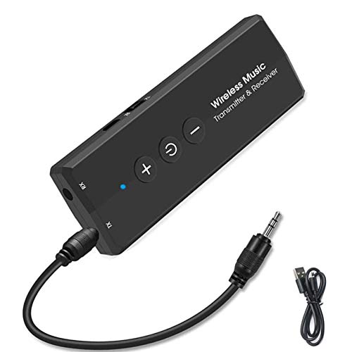 EasyULT Transmisor Receptor Bluetooth 5.0, Inalámbrico Adaptador Portátil Bluetooth 3-en-1 con 3.5mm Audio Cable, para PC/TV/Auriculares/Altavoces/Estéreo/Radio - Negro