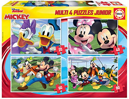 Educa Borrás-Multi 4 Puzzles Junior de 20, 40, 60 y 80 piezas, Mickey y sus amigos, a partir de los 5 años (18627) , color/modelo surtido