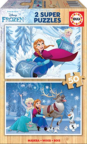 Educa - Frozen, 2 Puzzles infantiles de madera ecológica de 50 piezas, a partir de 4 años (16802)