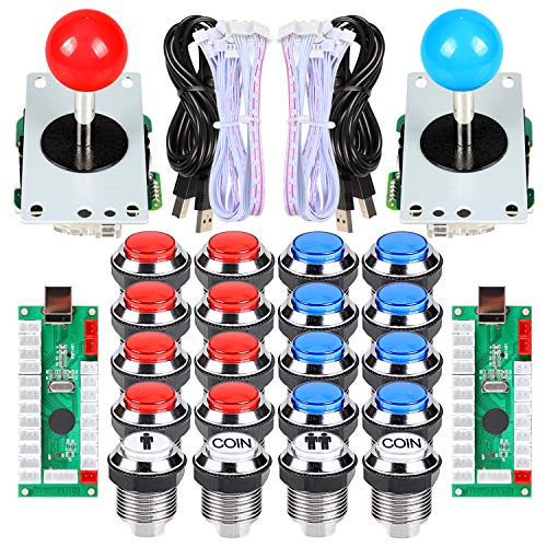 EG STARTS 2 jugadores Classic Arcade Contest DIY Retropie Cabinet Kits USB Encoder para Joystick Juegos de PC + Chrome Plating LED Botón iluminado 1 & 2 Player Botones de monedas para