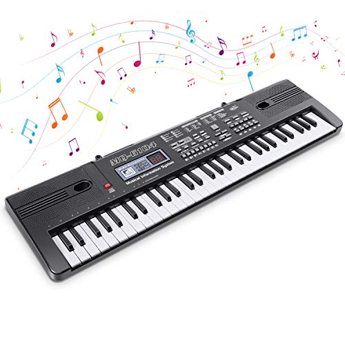 Electrónico Piano 61 Teclas Teclado de Piano Portátil Teclado Electrónico Musica Teclado Digital Keyboard Piano con Micrófono Juguete educativo Regalo para Niño Niña Principiantes