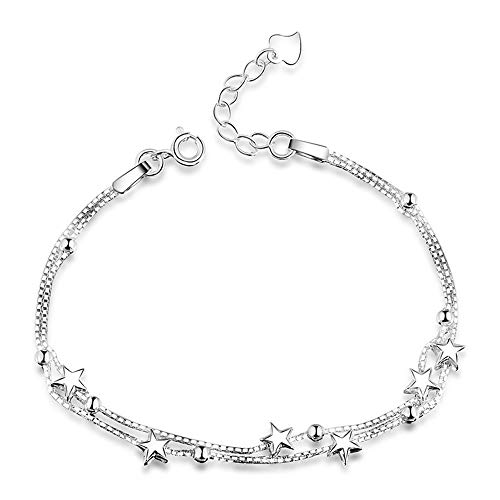 Elegante pulsera con pequeñas estrellas y perlas, de plata de ley 925, pulsera para mujer