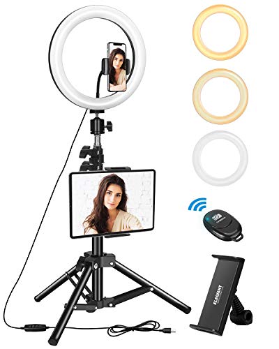 ELEGIANT Anillo de Luz Trípode LED 10.2", Aro de Luz con Trípode Soporte 1.34 m para Tableta/Móvil con Control Remoto Bluetooth, 3 Modos Luz + 10 Niveles Brillo para Tiktok Live Selfie Volg Youtube