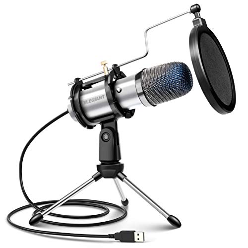 ELEGIANT Micrófono PC USB, Micrófono de Condensador con Trípode para Grabación de Estudio, Audio Chat en Línea para Facebook TIK Tok Skype Youtube, Ordenador Portátil, Tableta, Móvil, Mac, Plata ELEGIANT Micrófono PC USB, Micrófono de Condensador con Trípode para Grabación de Estudio, Audio Chat en Línea para Facebook TIK Tok Skype Youtube, Ordenador Portátil, Tableta, Móvil, Mac, Plata