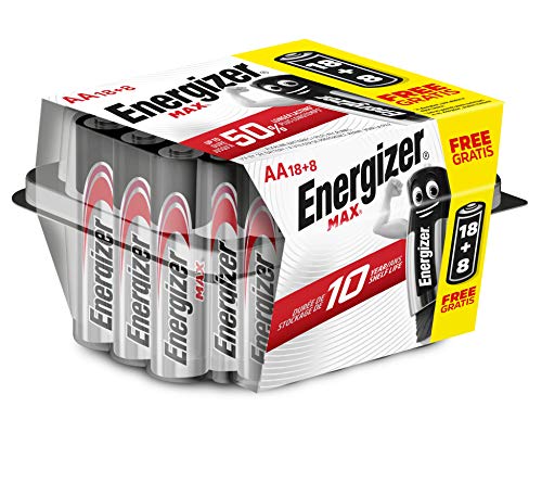 Energizer - Pack de 26 pilas alcalinas MAX LR6 AA, 50% más de rendimiento, Family Pack