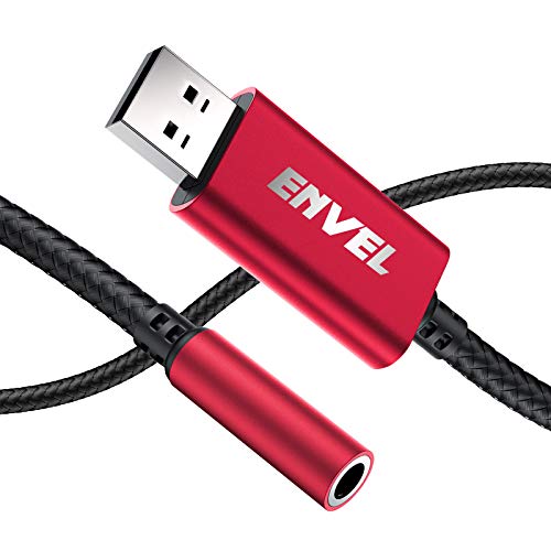 ENVEL Adaptador de Audio estéreo USB a Jack de 3.5 mm, TRRS de 4 Polos con micrófono Externo USB de Tarjeta de Sonido estéreo Adaptador Auxiliar para Auriculares,PS4,PC,Ordenador portátil,sobremesa