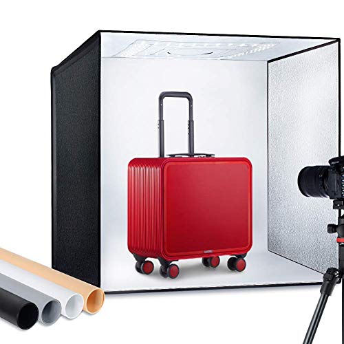 ESDDI Photo Studio Light Box 24"/ 60cm Brillo Ajustable Portátil Plegable Gancho y Loop Stand Profesional Cuadro de Mesa Fotografía Kit de iluminación 120 Luces LED 4 Fondos de Colores