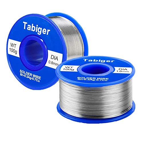 Estaño para soldar 2 piezas Alambre de soldadura sin plomo(Estaño soldaduras 1mm y Estaño soldaduras 0.8mm)100g/piezas, 97Sn% 2% Colofonia 0,3% Ag 0,7% Cu Estaño para soldar 2 piezas Alambre de soldadura sin plomo(Estaño soldaduras 1mm y Estaño soldaduras 0.8mm)100g/piezas, 97Sn% 2% Colofonia 0,3% Ag 0,7% Cu