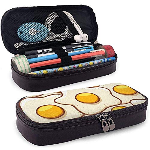 Estuche de lápices de cuero de huevos fritos - Estuche de lápiz Organizador de papelería Bolsa de maquillaje, soporte perfecto Estuche de lápices de cuero de huevos fritos - Estuche de lápiz Organizador de papelería Bolsa de maquillaje, soporte perfecto