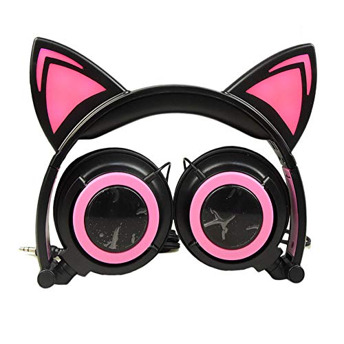 EUCoo Auriculares plegables auriculares musicales con forma de gato con LED para PC MP3 auriculares de juegos EUCoo Auriculares plegables auriculares musicales con forma de gato con LED para PC MP3 auriculares de juegos