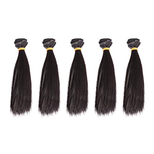 EXCEART 5 Piezas Recta Larga Muñeca Trama Cabello Extensiones de Cabello Liso Resistente Al Calor Muñeca para Diy Craft Bjd American Krorean Muñeca Haciendo 15 Cm (Negro)