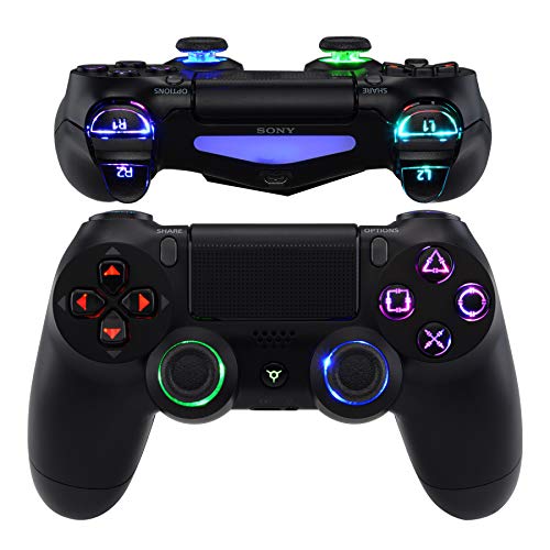 eXtremeRate LED Botones para Mando PS4 Botón de D-pad L1 R1 R2 L2 Joysticks Home Face Multicolores Teclas DTFS(DTF 2.0)Kit para PS4 Controlador CUH-ZCT2 DIY 7 Áreas en 10 Colores Modos-Símbolo Clásico