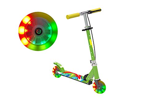 FA Sports - Patinete unisex para niños Velotouro con luces LED en las ruedas, altura regulable, freno en el manillar y mecanismo patentado de plegado en un clic