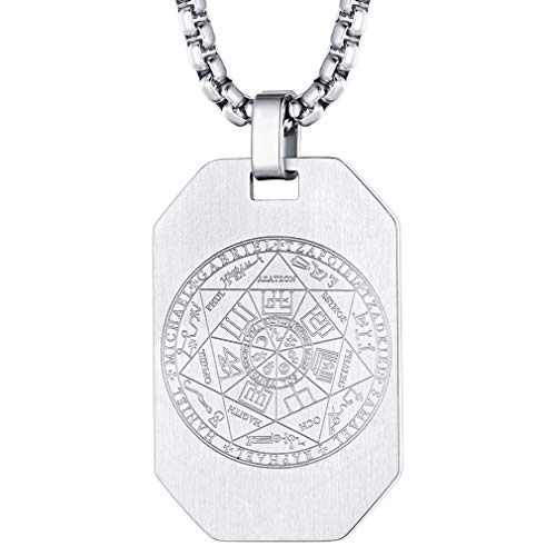 FaithHeart Placa Militar Collar Arcángeles Colgante Rectangular Dog Tag Collar Sello Amuleto Dibujo Claro Joyería Acero Inoxidable de Buena Suerte para Amigos Poder Mágico