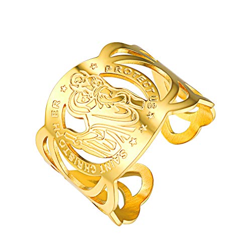 FaithHeart Santo Patrón Católico Anillo de San Cristóbal Dorado para Familia Anillo Ancho Ajustable Religioso FaithHeart Santo Patrón Católico Anillo de San Cristóbal Dorado para Familia Anillo Ancho Ajustable Religioso