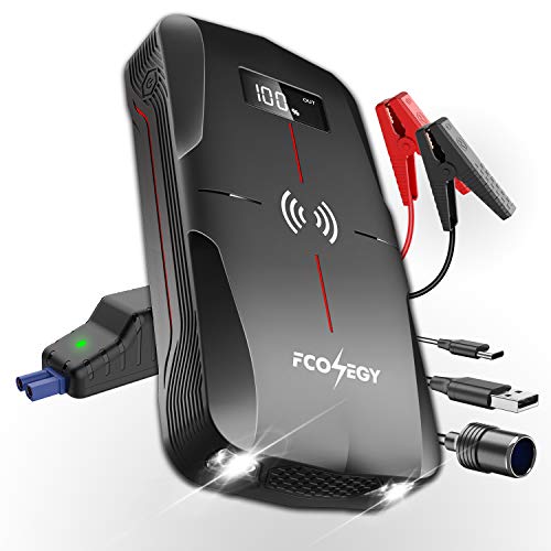 FCONEGY Arrancador de Coches, 1600A 18000mAh Arrancador de Baterias de Coche, IP66 a Prueba de Agua, con Puerto de Carga rápida USB y Tipo C, Cargador inalámbrico de 10W, Linterna y Pantalla LED FCONEGY Arrancador de Coches, 1600A 18000mAh Arrancador de Baterias de Coche, IP66 a Prueba de Agua, con Puerto de Carga rápida USB y Tipo C, Cargador inalámbrico de 10W, Linterna y Pantalla LED