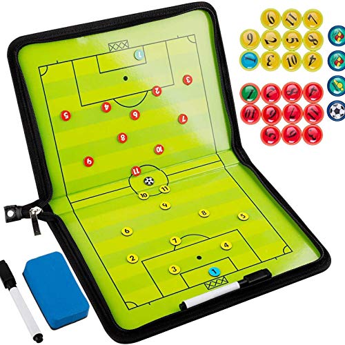 Firlar Carpeta táctica ,Pizarra Táctica de Fútbol Imanes Coach Board para Entrenador con Lápices, Goma de Borrar,Cremallera