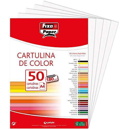 Fixo Paper 11110370 – Paquete de 50, cartulina blanca A4, 180g Fixo Paper 11110370 – Paquete de 50, cartulina blanca A4, 180g