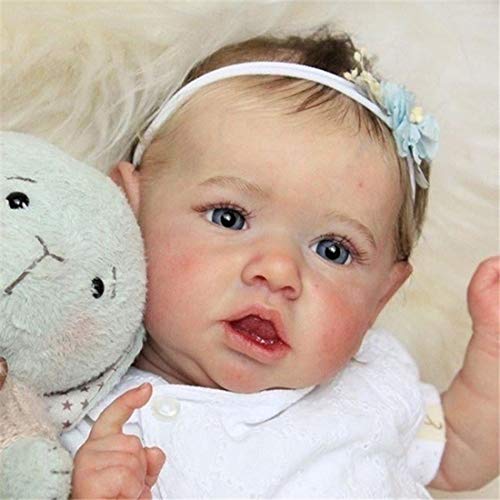 FLJUN 23 Pulgadas 58 Centímetros Realista Saskia Muñecas Reborn Chica De Ojos Grises Muñeca Recién Nacida Silicona Completa Suave Natural Nutrir Muñecas Ligero Lavable Muñeca Juguetes para Niños