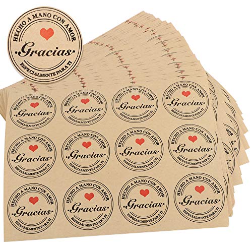 FLOFIA 300pcs Pegatinas Etiquetas Adhesivas Estampadas Hecho a Mano con Amor Gracias Especialmente para Ti de Papel Kraft Marrones Galletas Mermeladas Navidad Regalo Recuerdo Boda Cumpleaños, Diá. 4cm FLOFIA 300pcs Pegatinas Etiquetas Adhesivas Estampadas Hecho a Mano con Amor Gracias Especialmente para Ti de Papel Kraft Marrones Galletas Mermeladas Navidad Regalo Recuerdo Boda Cumpleaños, Diá. 4cm